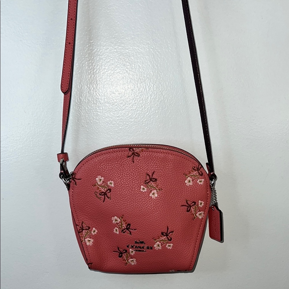 Coach Pink Floral Pebbled Leather Crossbody